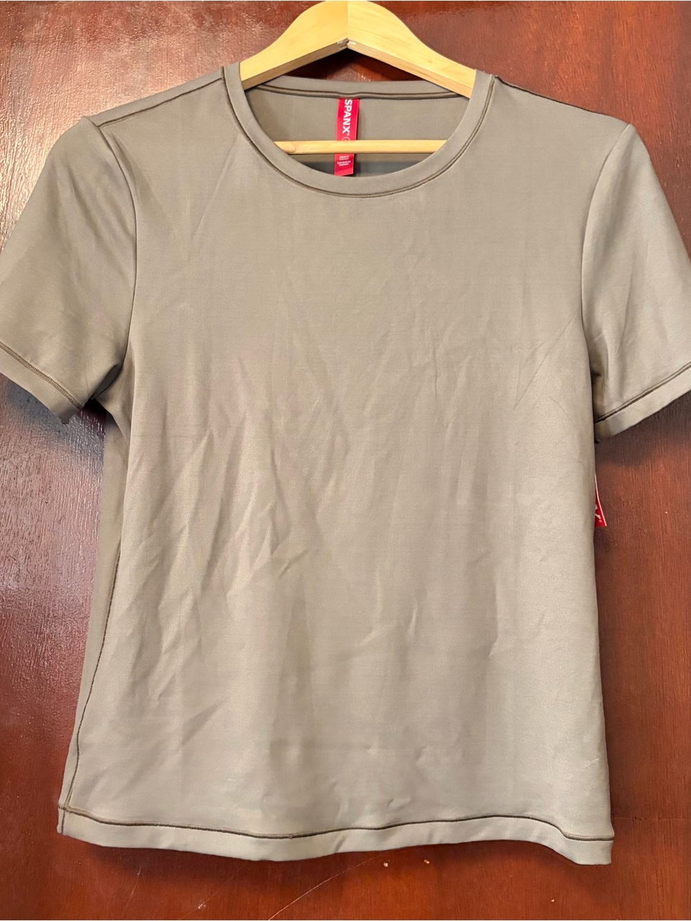 SPANX Short Sleeve Crewneck Top in Taupe